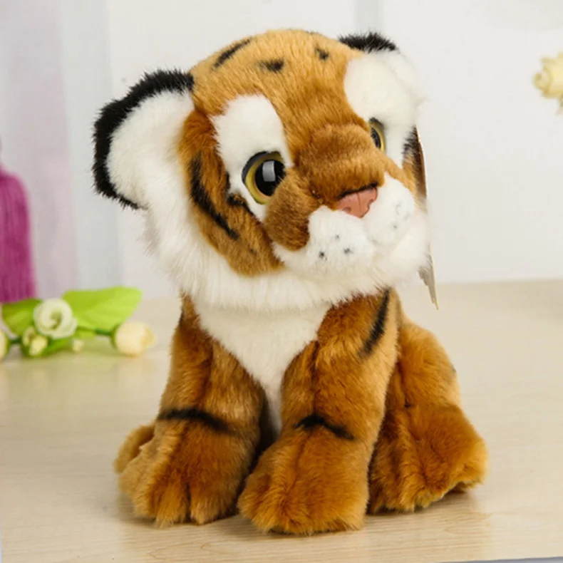 Brown Tiger " /18 см реалистичные кошки собаки корова Шнауцер плюшевые игрушки, забавные реалистичные Реальная жизнь диких животных Ежик мягкие игрушки подарки для детей - Цвет: Brown Tiger
