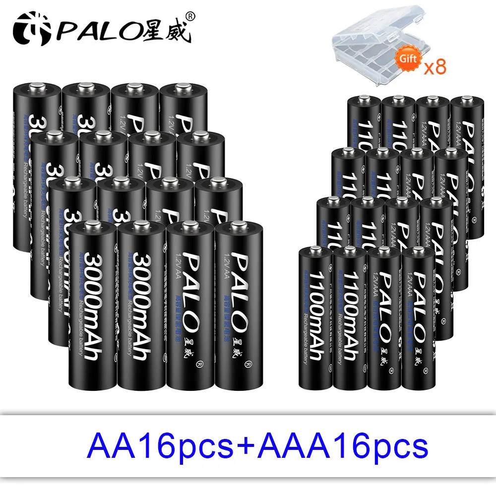 Аккумуляторные батарейки PALO 12-24 шт. перезаряжаемые AA + AAA 1 2 в Ni-MH для камеры фонарь