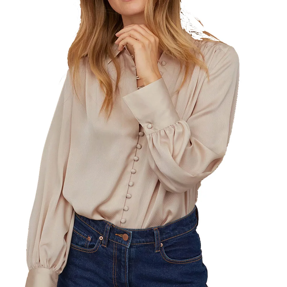 

XEASY 2021 New Summer Women Vintage Satin Solid Oversize Shirt Female Streetwears Casual Lady Single-Breasted Shirt Chic Top