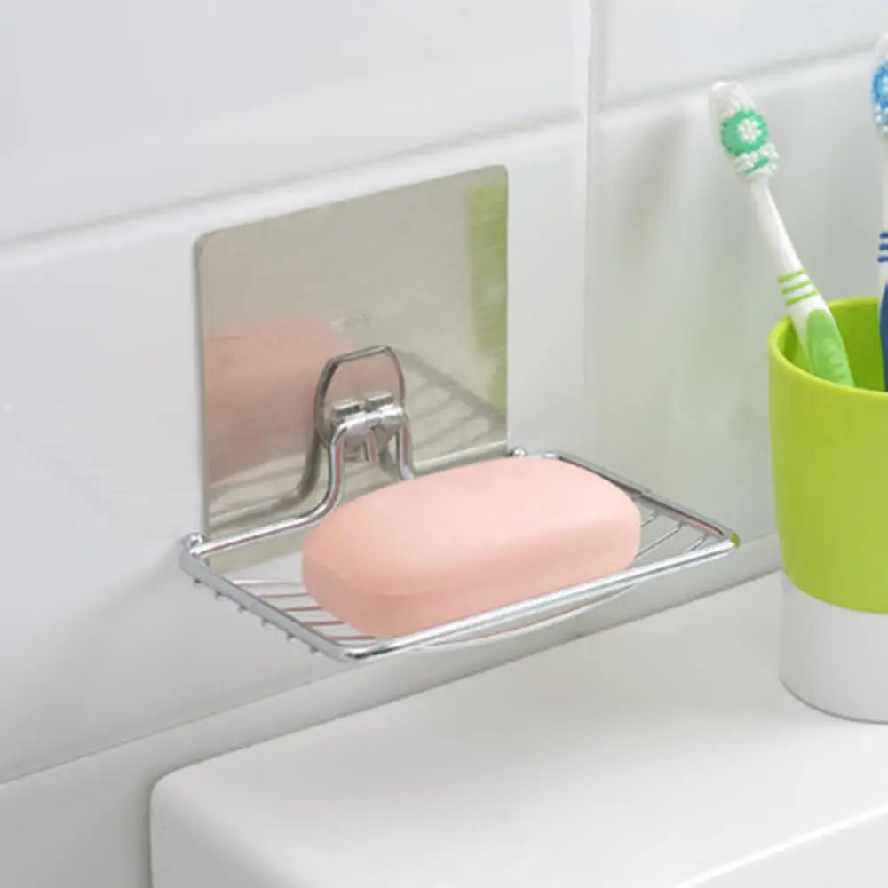 

Stainless Steel Soap Dish Holder Self Adhesive Storage Soap Rack Plate Sliver Shower Tray for Kitchen Bathroom Accessories