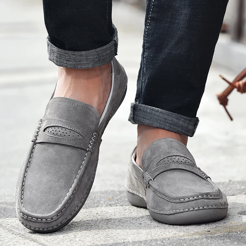 

Men Casual Shoes Slip On Big Size Flock Rubber Bottom Hard Wearing Male Footwear Lazy Fashion Autumn 2020 Soft Men Driving Shoe