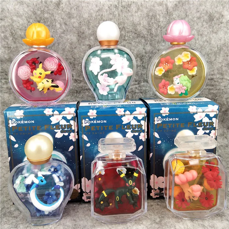 

Anime Pokemon 6pcs/set Bikachu Eevee Figures Model Toys Pokemon Creative Perfume Bottle Shape Scene Ornaments Collection Model