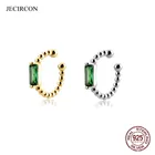 JECIRCON 925 пробы серебряные изумрудные прямоугольные циркониевые круглые бриллиантовые серьги, бриллиантовые серьги без прокола