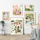Скандинавский марокканский пейзаж, холст, постер, португальская дверь, абстрактное растение, Настенная картина, художественная живопись, Виктория, украшение для спальни, картина