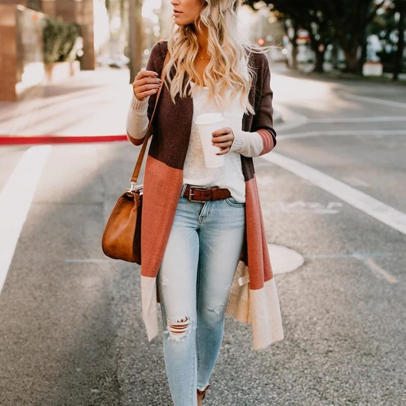 Осенне-зимний женский топ длинный Кардиган Зимний Открытый передний модный