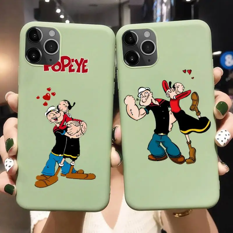 

Popeye The Sailor Man Phone Case For Iphone 6 6s 7 8 Plus XR X XS XSmax 11 12 Pro Mini Max Candy Green Silicone Cover