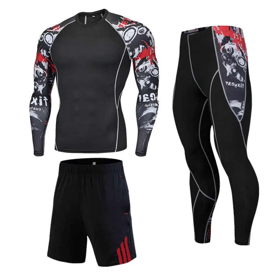 

3 Pcs/Set Men's Tracksuit Gym Fitness Compression Sports Suit Clothes Running Jogging Sport Wear Exercise Workout Tights