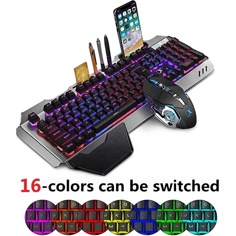 

Gaming Mechanical Keyboard USB Wired Ergonomic RGB Waterproof Backlight Keyboard With Phone Holder For PC Laptop Desktop Gamer