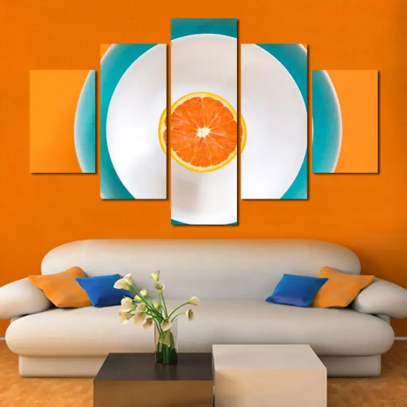 

5 Pieces Decoration Painting Orange Pattern Sofa Background Wall Painting Modern Home Canvas Decoration Painting