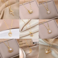 sweet zircon crystal pendant clavicle chain necklace for women korean fashion stainless steel jewelry female wedding accessories