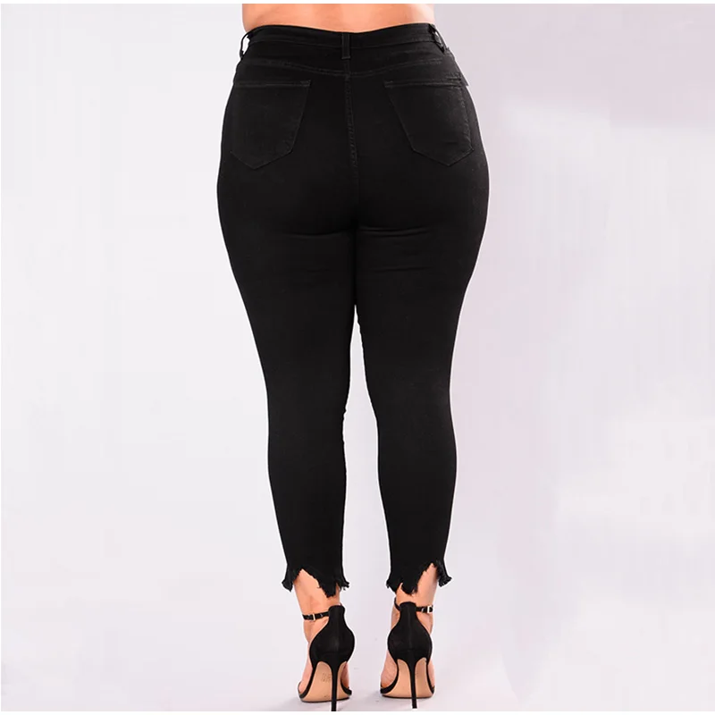 Рваные черные узкие Капри размера плюс с дырками летние джинсы карандаш 4Xl 5Xl 7Xl