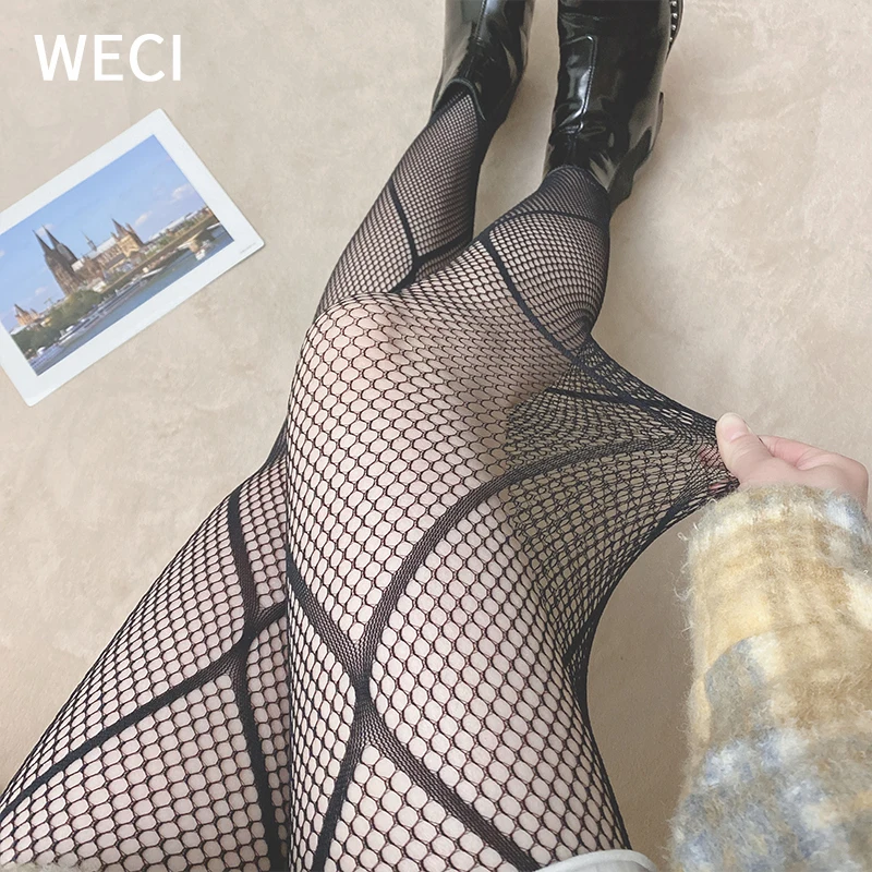 Сетчатые полосатые колготки WECI Колготки в виде паутины для девочек с доступом