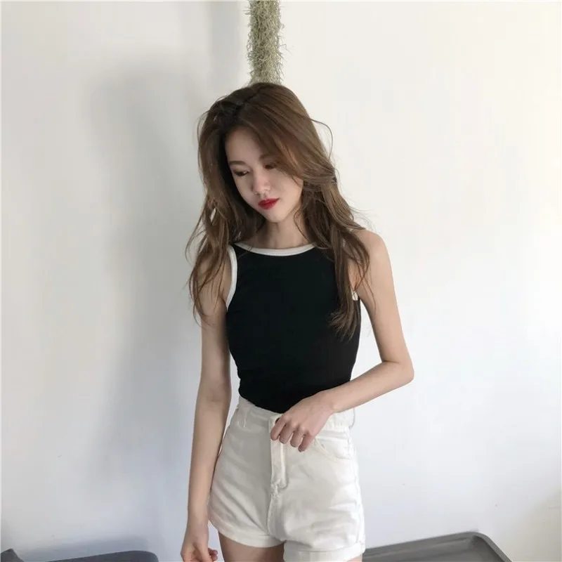 

Beautiful Back Knitted Vest Women's Summer New Korean Sexy Open Back Sleeveless Color Contrast Edge Versatile Slim Suspender Top