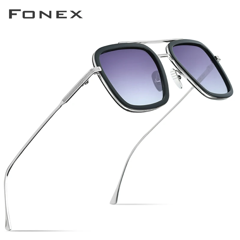 FONEX, поляризационные мужские солнцезащитные очки из чистого титана и ацетата, Tony Stark, высокое качество, Железный Паук, Эдит, солнцезащитные очки для женщин, 8512 - Цвет линз: Фотохромные