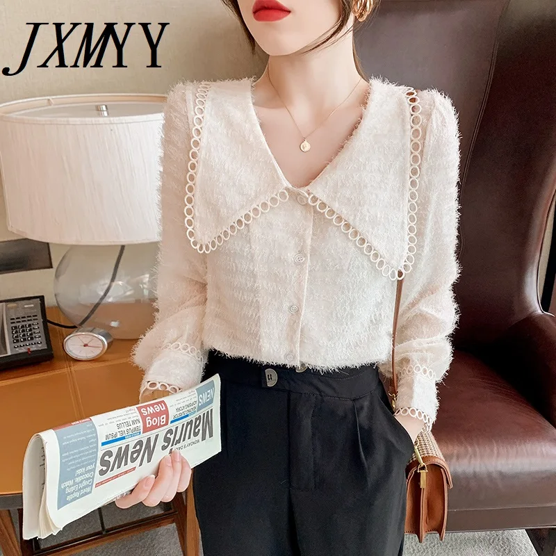 JXMYY 2021 французская кружевная маленькая рубашка весенне-осенняя схемная