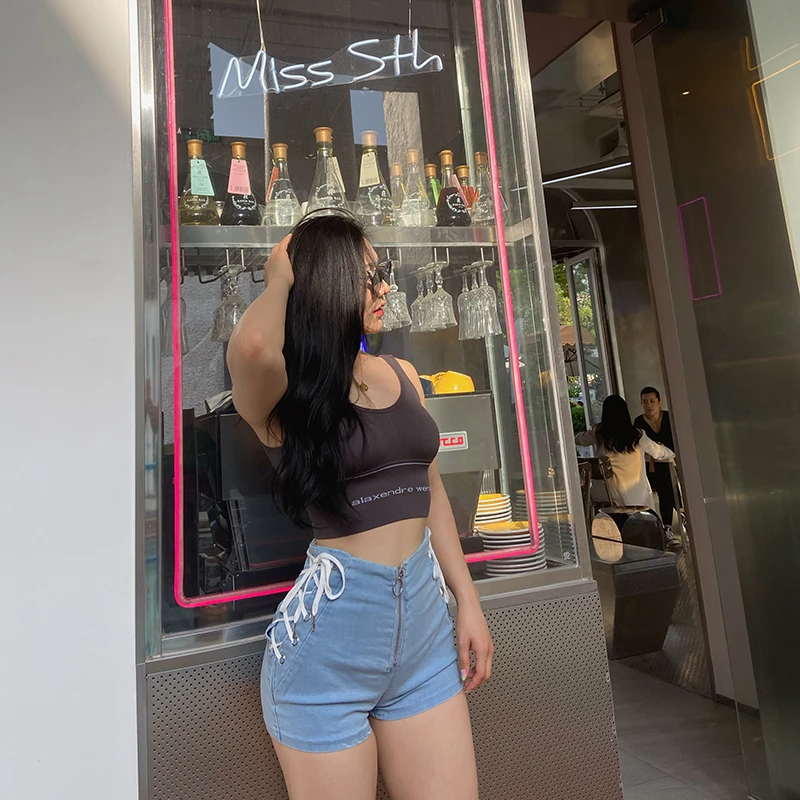 

WOMENGAGA Denim Shorts Women's Summer New Korean Style Bandage Students Loose High Waist All-match Thin Skinny Hot Sexy OYK6