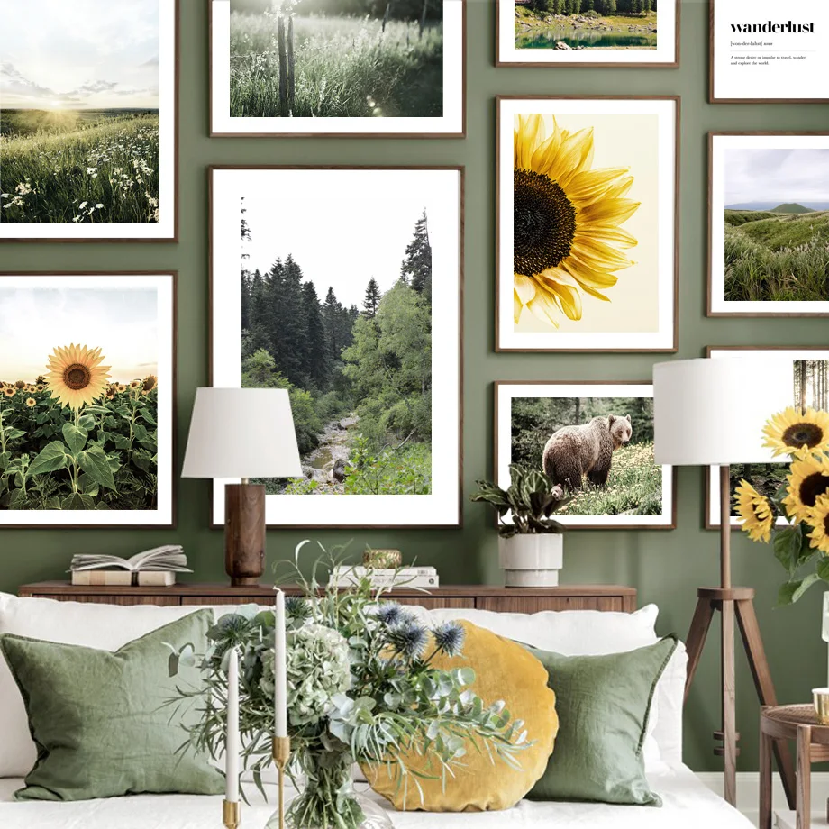 

Sunrise Forest Path Sunflower Meadow Bear Wall Art Canvas Painting Nordic Posters And Prints Wall Pictures For Living Room Decor