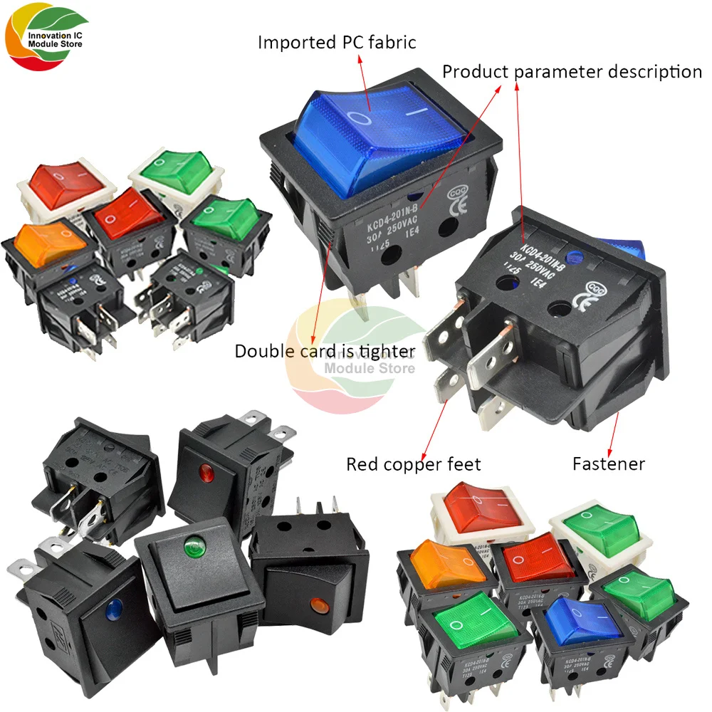 KCD4 клавишный переключатель ВКЛ-ВЫКЛ 2 положения 4 контакта/6 контактов электрическое оборудование с крышкой переключателя питания 16 А 125 В переменного тока/20 А в