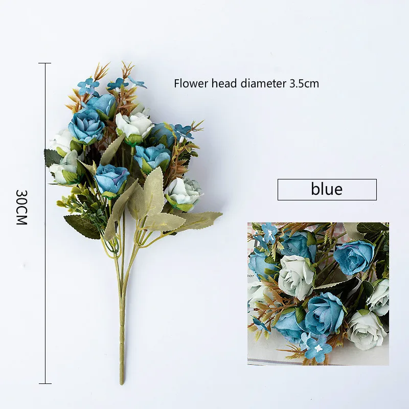 blue 10 головок/набор роз Искусственные цветы и шелковые цветы для свадебного украшения и украшения дома романтический подарок на день Святого Валентина - Цвет: blue