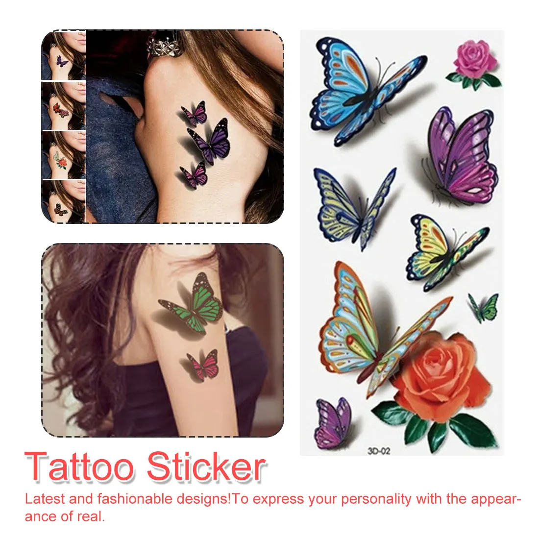 3D временные красочные бабочки татуировки боди арт съемный водостойкий стикер