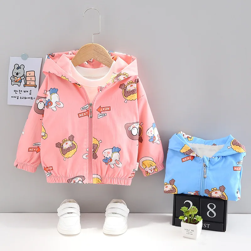 

0-5 years baby girl jacket coat spring autumn girl casual cute cartoon girl print outerwear sportswear hooded jacket baby jacket