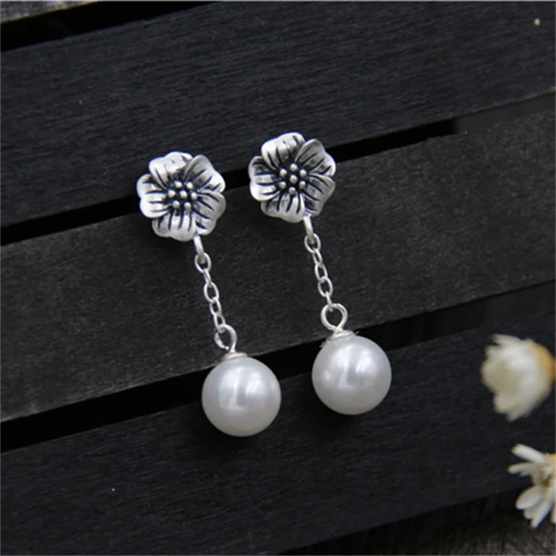 Женские серьги-подвески из серебра 990 пробы с пресноводным жемчугом | Украшения и