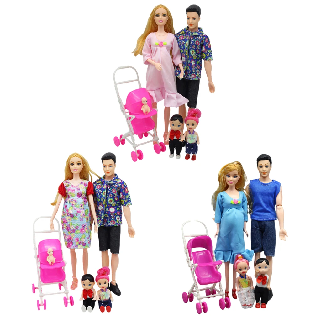 

Family Doll Set Dad Pregnant Mom Daughter Son Baby Accessories for Girls