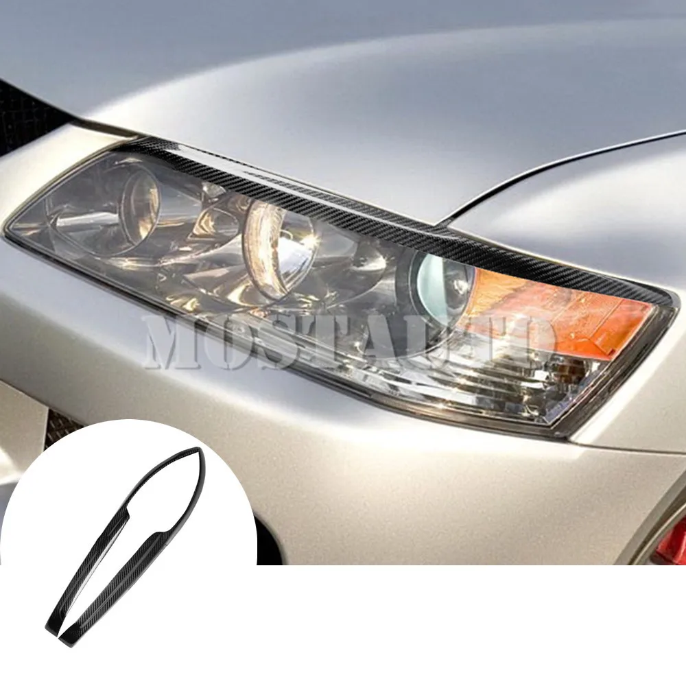 For Mitsubishi Lancer EVO Real Carbon Fiber Exterior Headlight Cover Eyelid Eyebrow Trim 2003-2007 2pcs Car Accessories