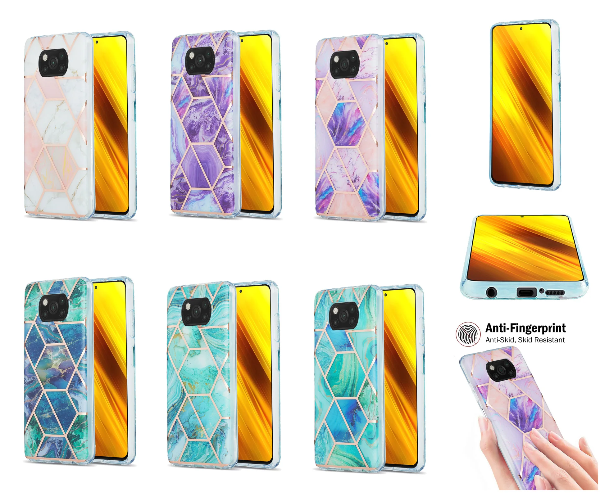 

For Xiaomi Poco X3 NFC Case Silicone Splicing Marble Plating Gliiter Soft TPU Cover For Pocophone X3 NFC Pocofone X3 Nfc Case