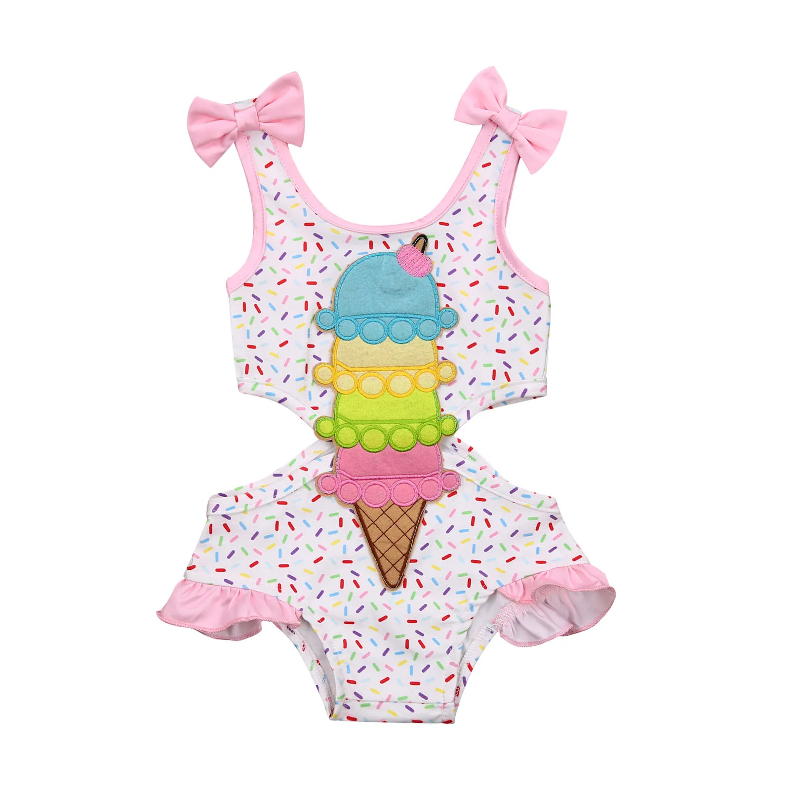 

Summer Lovely Kids Girls Swimwear Ice Cream Print Sleeveless Jumpsuits Bikini Outfits 0-3Y