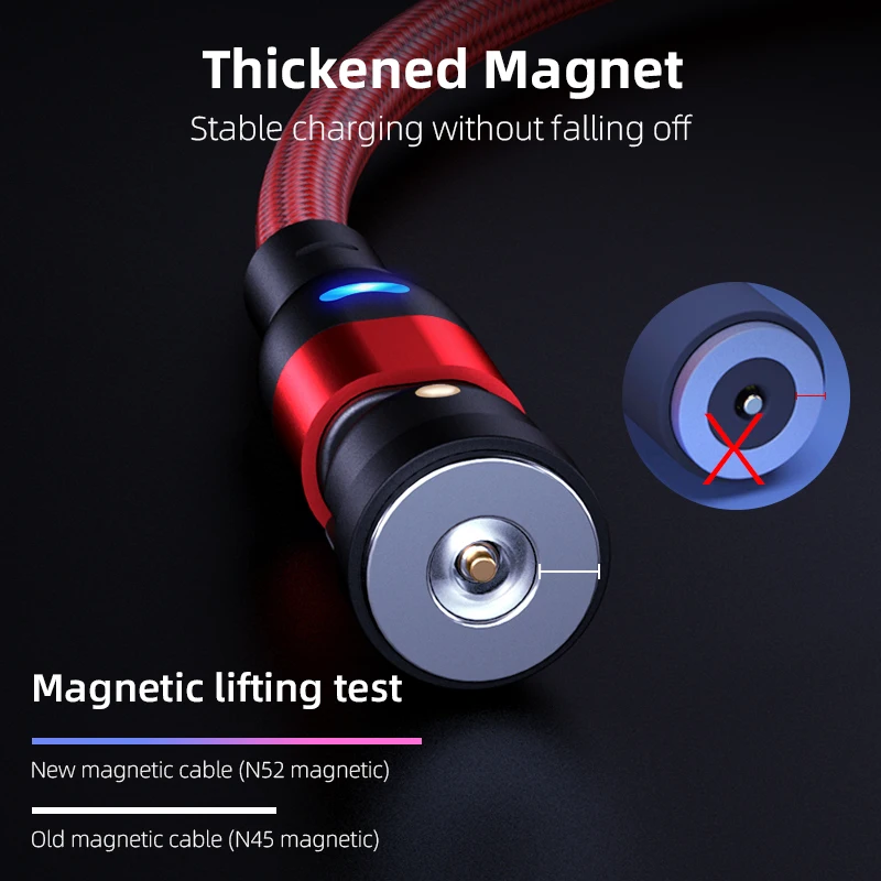 

540 Degree Rotate Magnetic USB Cable For iPhone Charger Type C USB C Cable For Xiaomi Magnet Charge Micro USB Extension Cable
