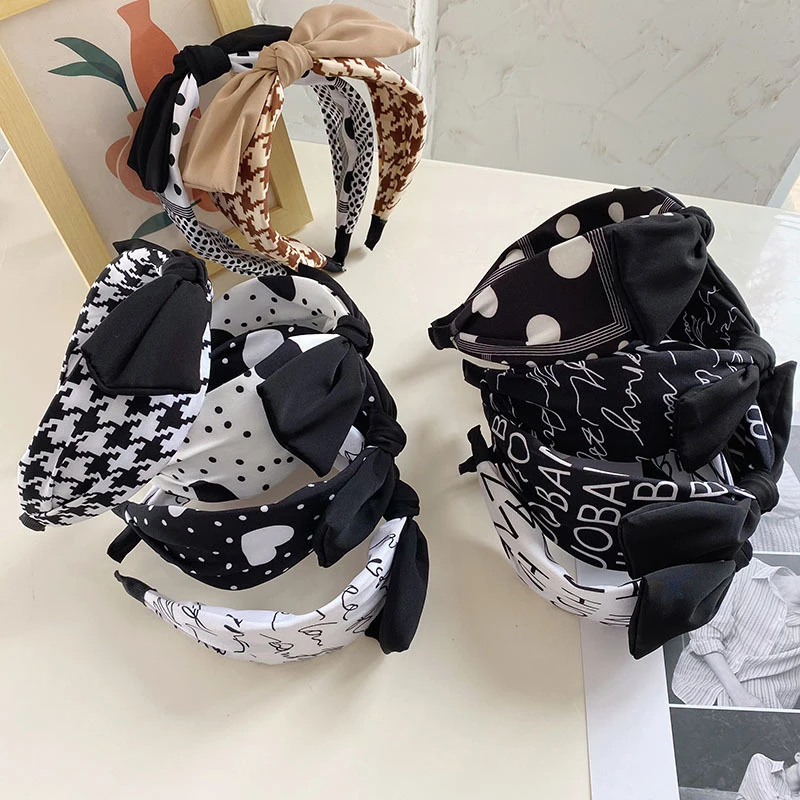 

Girls Houndstooth Letter Headwear Hair Accessories Fashion Print Hair Hoop Fashion Women Hedband Big Bow Knot Hairband