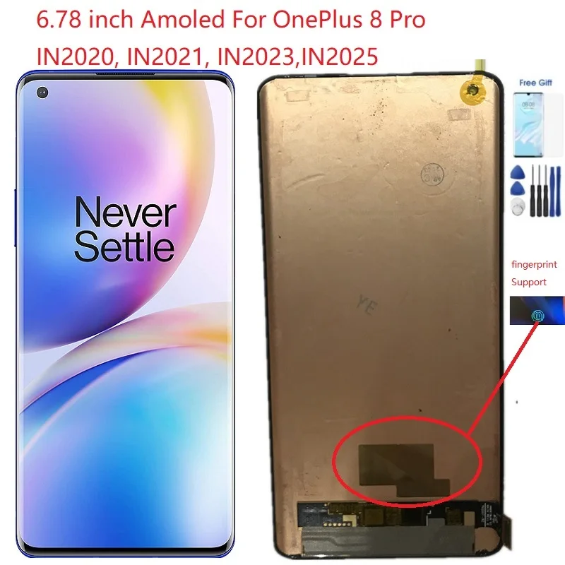 Pantalla Amoled de 6,78 pulgadas para m&oacute;vil, digitalizador de Panel t&aacute;ctil LCD para OnePlus 8 Pro 5G, 1 + 8 Pro, soporte de huella dactilar-0