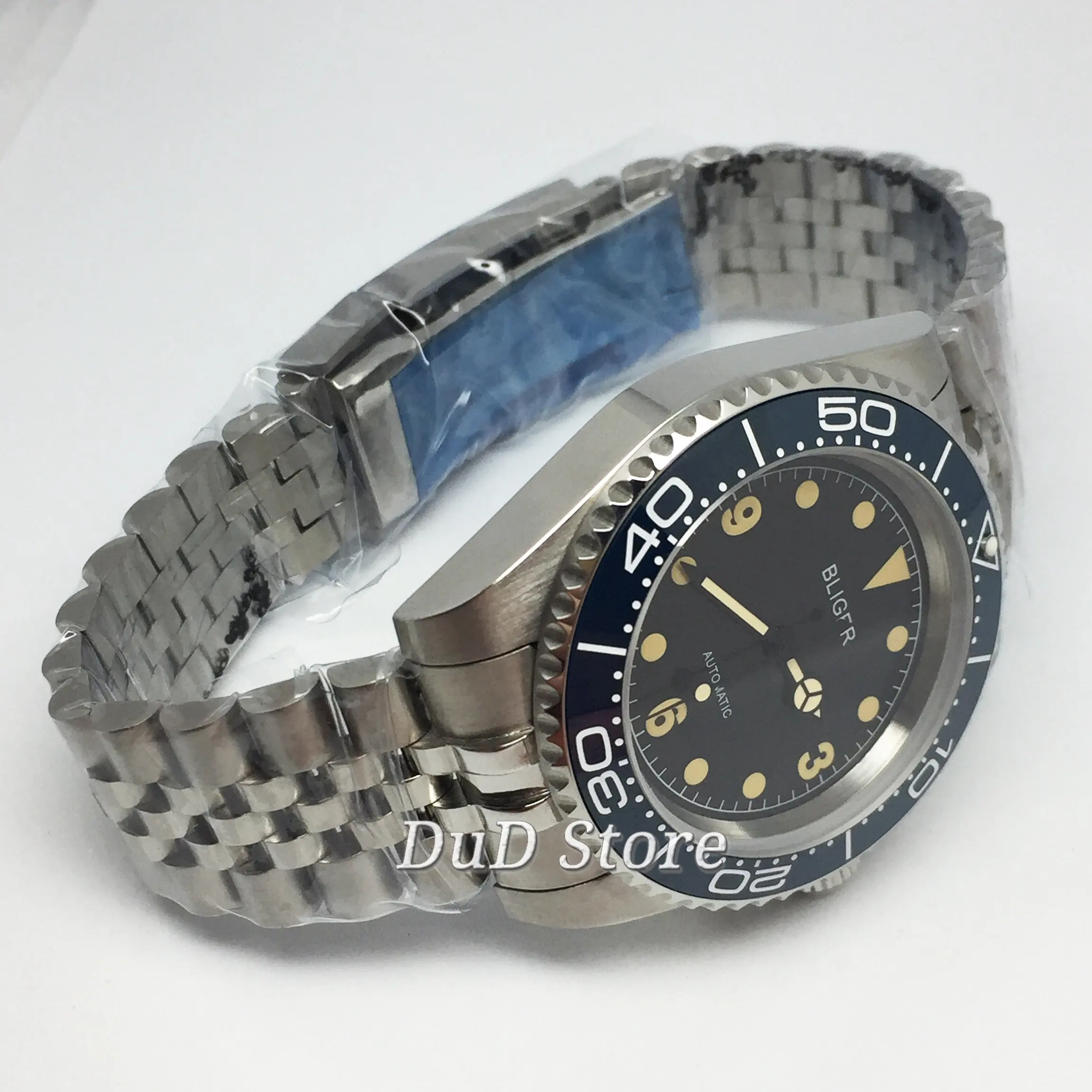 Bliger Новый 40mm бак для воды с Мужские часы сапфировым стеклом черный керамический