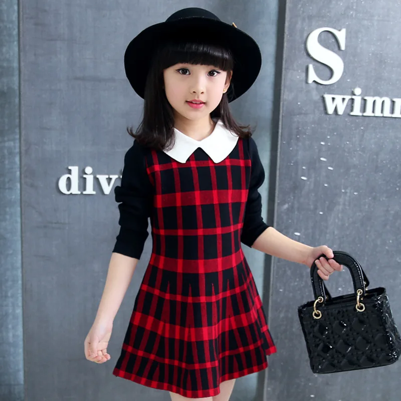 Baby Girls Dress Long Sleeve Kids Winter Dresses for Costume Princess Christmas Plaid Children Clothes |