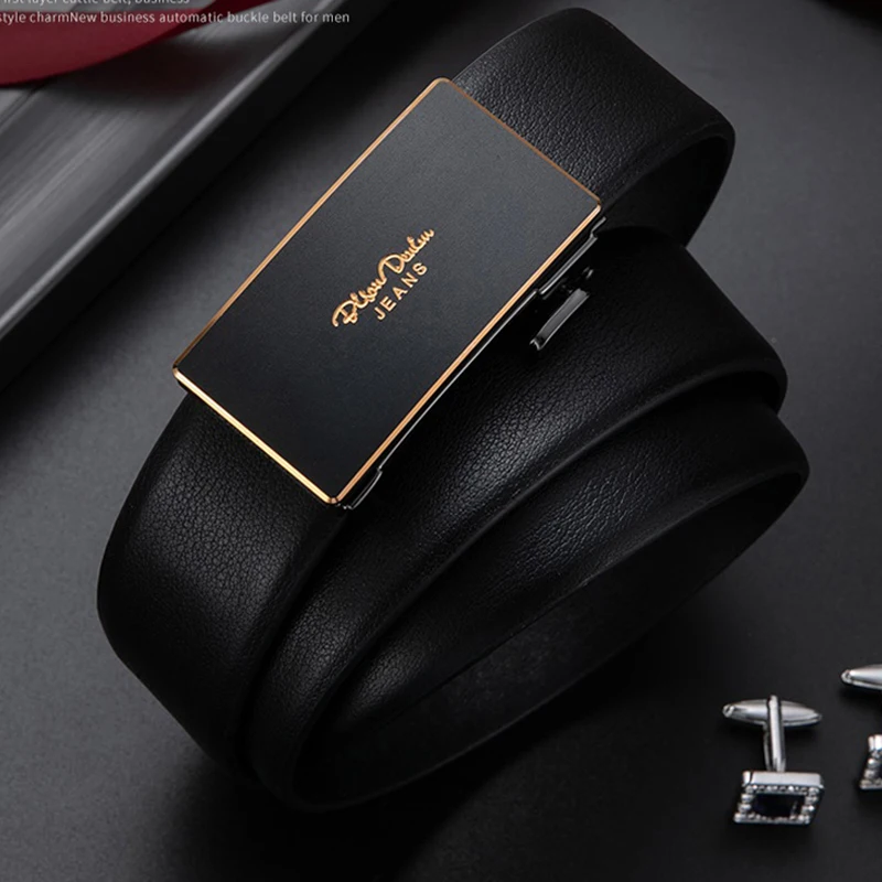 Bison Denim Luxury Genuine Leather Belt for Men Automatic Buckle Cowskin Business Men's Trousers Belt Casual Male And Gift Box