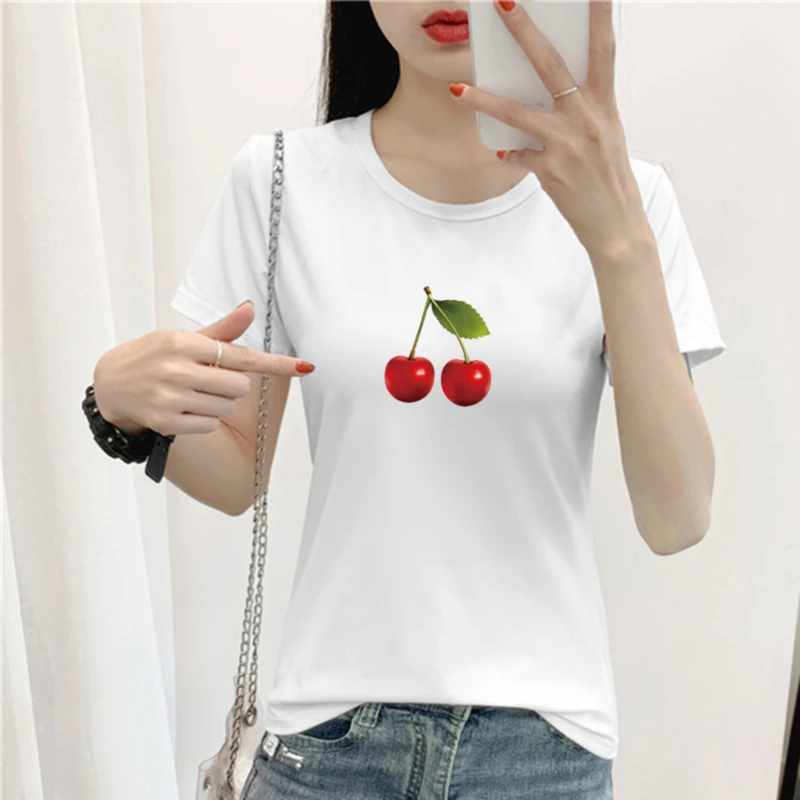 Забавная Футболка с принтом вишни женская футболка коротким рукавом Harajuku Ulzzang