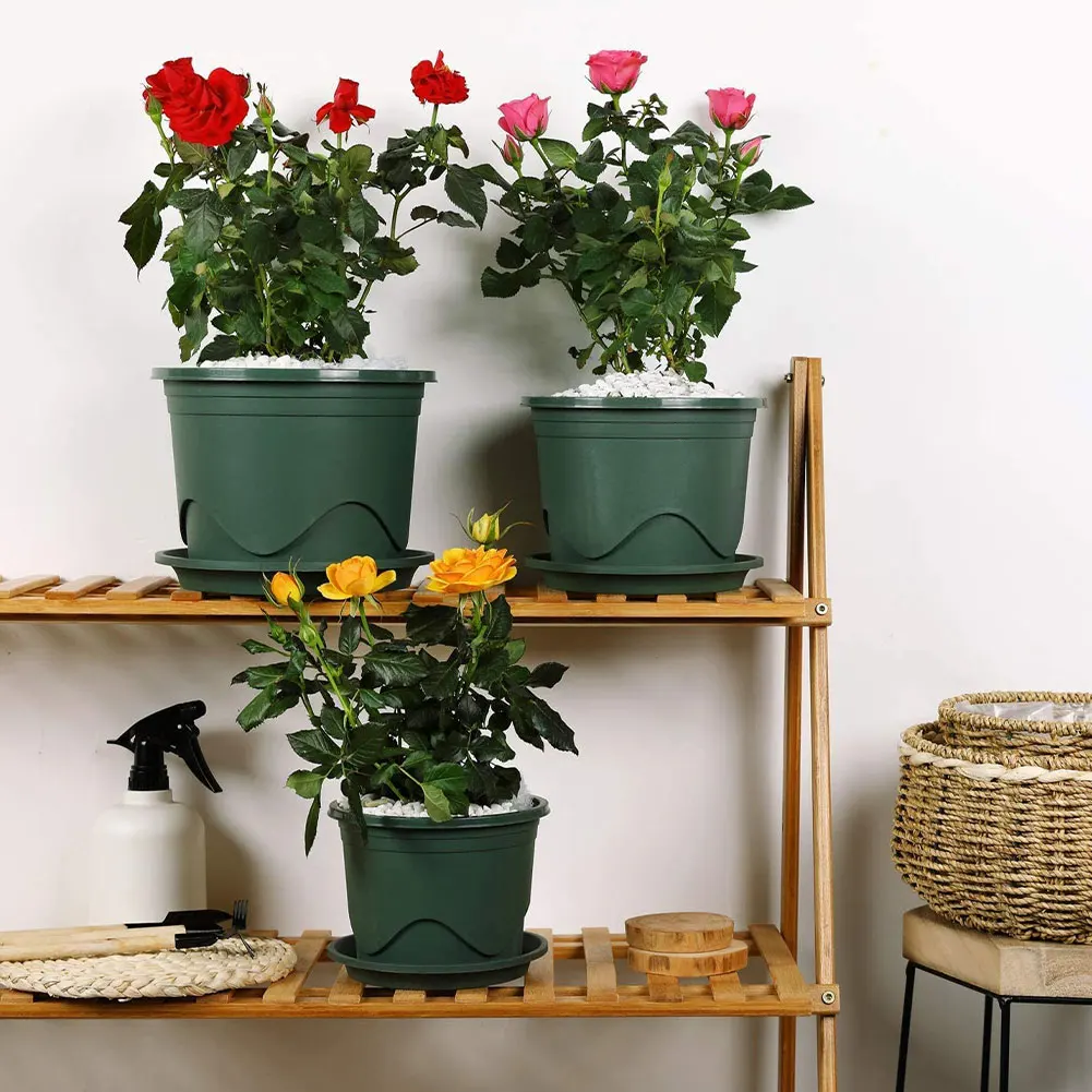 

3pcs Green Mini Plastic Flower Pot Succulent Plants Pots High Quality Seedling Planter With Saucer Garden Home Office Decor