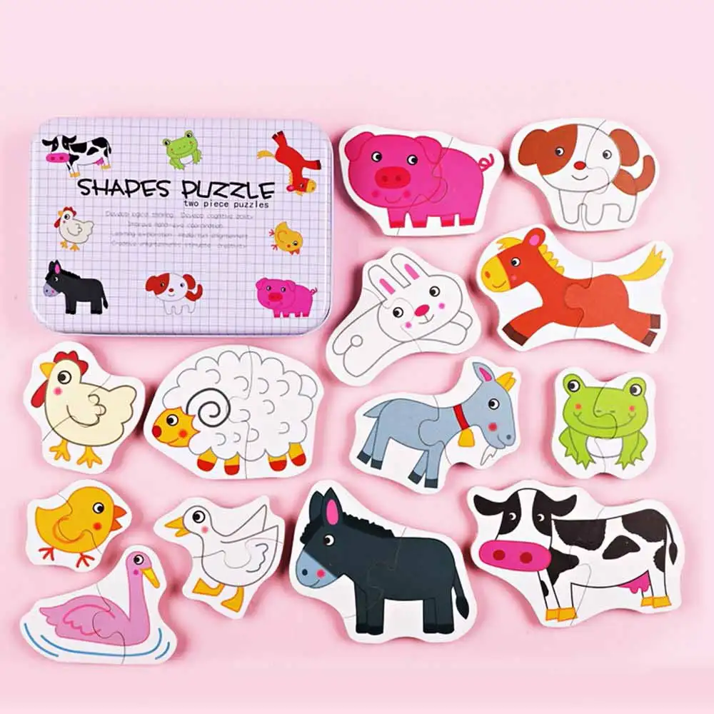 poultry model Деревянные игрушки головоломка для детей 3 лет с железной коробкой животные/овощи/фрукты/дорожные насекомые/птицы Развивающие детские игры - Цвет: poultry model