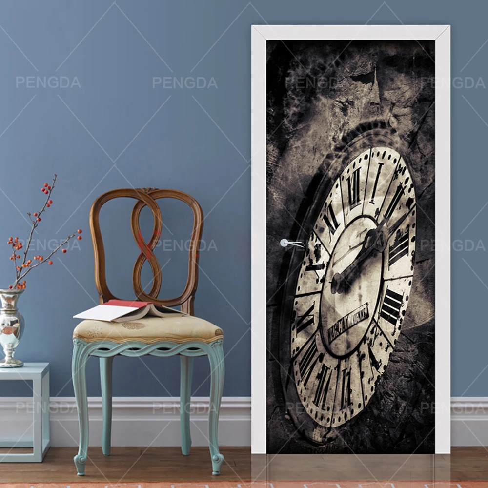 3D Творческий дверь домашнее украшение старый наклеивающиеся на стену часы