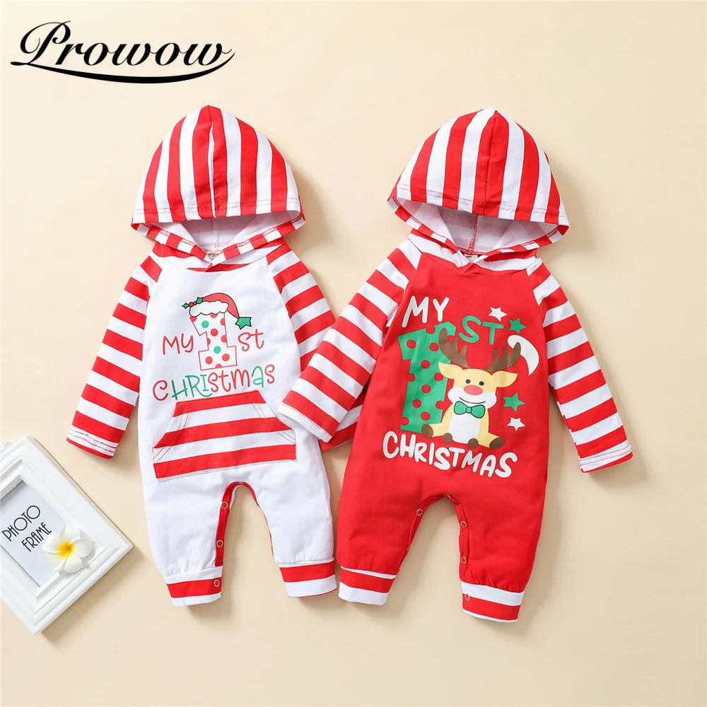 

Prowow My First Christmas Costume For Newborns Jumpsuit Patchwork Baby's Rompers Santa Claus Letter Kids Toddler Boys Clothing