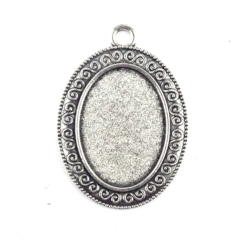 

Antique Silver Oval Cabochon Setting Pendant Trays Blanks Bezel 18*25mm Women ewelry Findings Accessories Wholesale