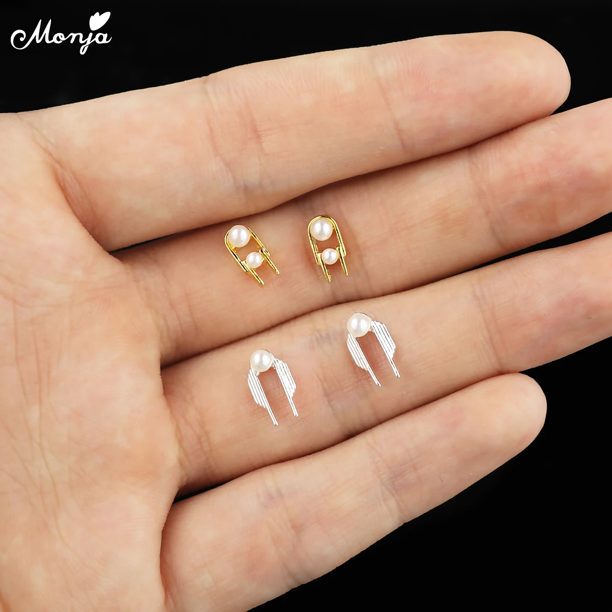 Monja 1 упаковка u-образный дизайн Металлизированное украшение для ногтей шпильки 3D