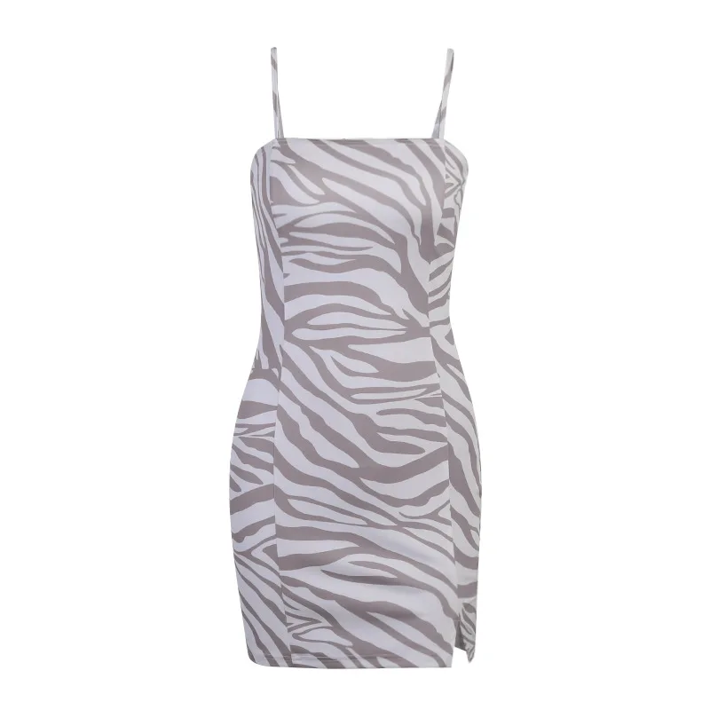 

Sexy Bodycon Slim Mini Dress Fashion Printed Spaghetti Strap Sleeveless Summer Dresses for Women 2021 Slash Neck Designer Robes