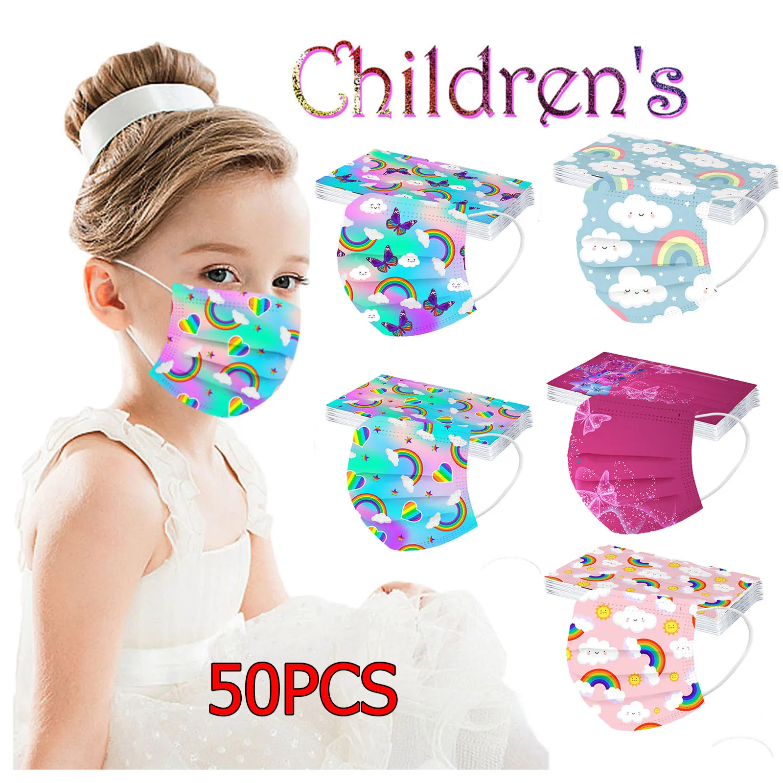 

50pcs Kids Face Mouth Mask Children's Mask Disposable Face Mask Industrial Ear Loop 50pcs Protective 3layer Filter Mask Mascara