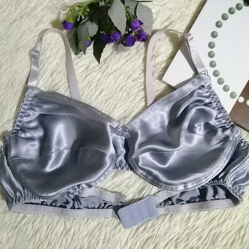 Single Layer Satin Silk Bra Women Girls Ultra-Thin Breathable Seamless Underwear Fashion Pure Color Large Size Mulberry | Женская одежда