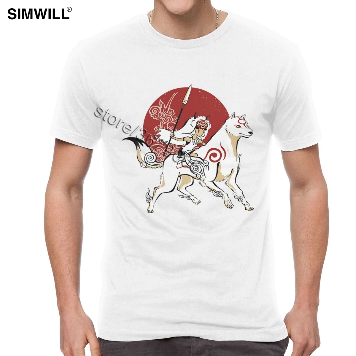 

Classic Princess Mononoke Wolf Warrior T-Shirt Men 100% Cotton T Shirts Short Sleeves Crew Neck Tees Japan Anime Tshirt