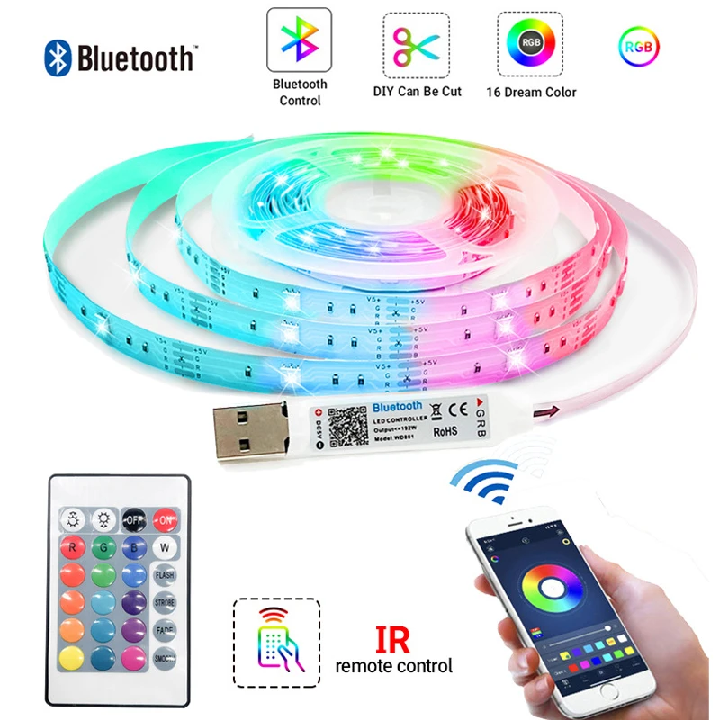 

LED Strip Light Bluetooth USB Powered LED Lights Strips With Remote RGB 5050 Color Changing LED TV Backlights For Home Decor