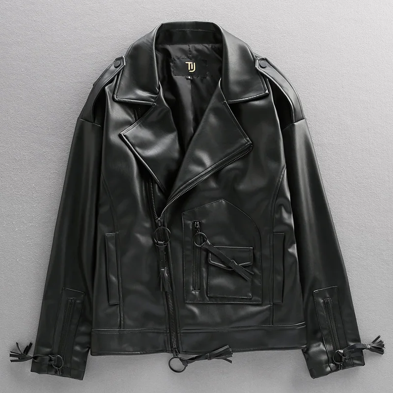 Куртка мужская из ПУ кожи Классическая брендовая мотоциклетная одежда с принтом