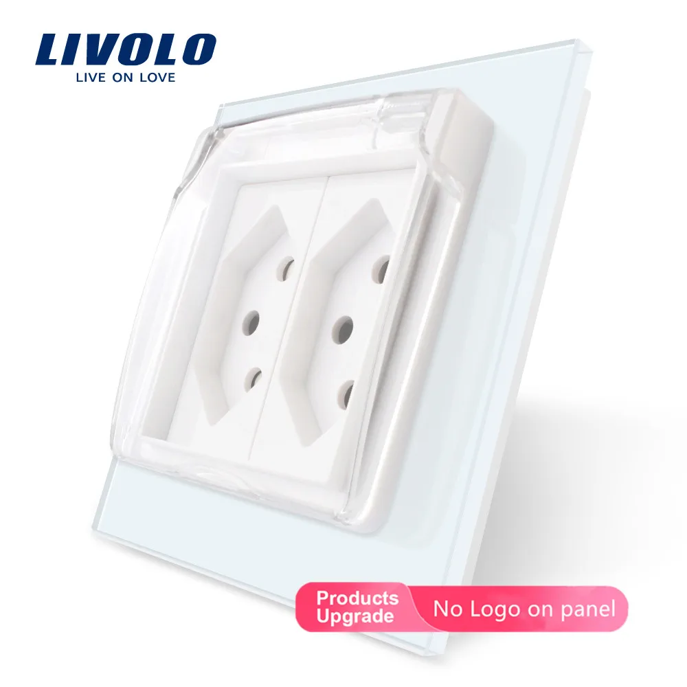 Livolo стандарт ЕС две банды швейцарская розетка, 3 цвета стеклянная панель, AC110~ 250 V, C7C2CHWF, с водонепроницаемой крышкой, без логотипа